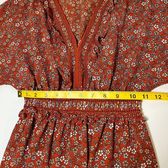 Floral Midi Dress Orange XS Tiered Ruffle Peasant Cottage Boho Cowgirl Prairie - Picture 5 of 11